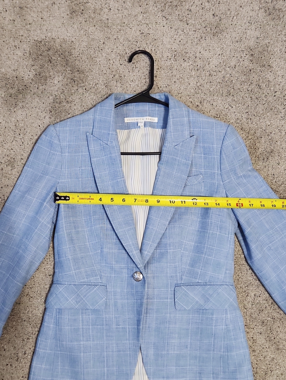 Veronica Beard Cutaway Dickie Blazer Jacket in Pale Blue Check Size 4 - Picture 10 of 16